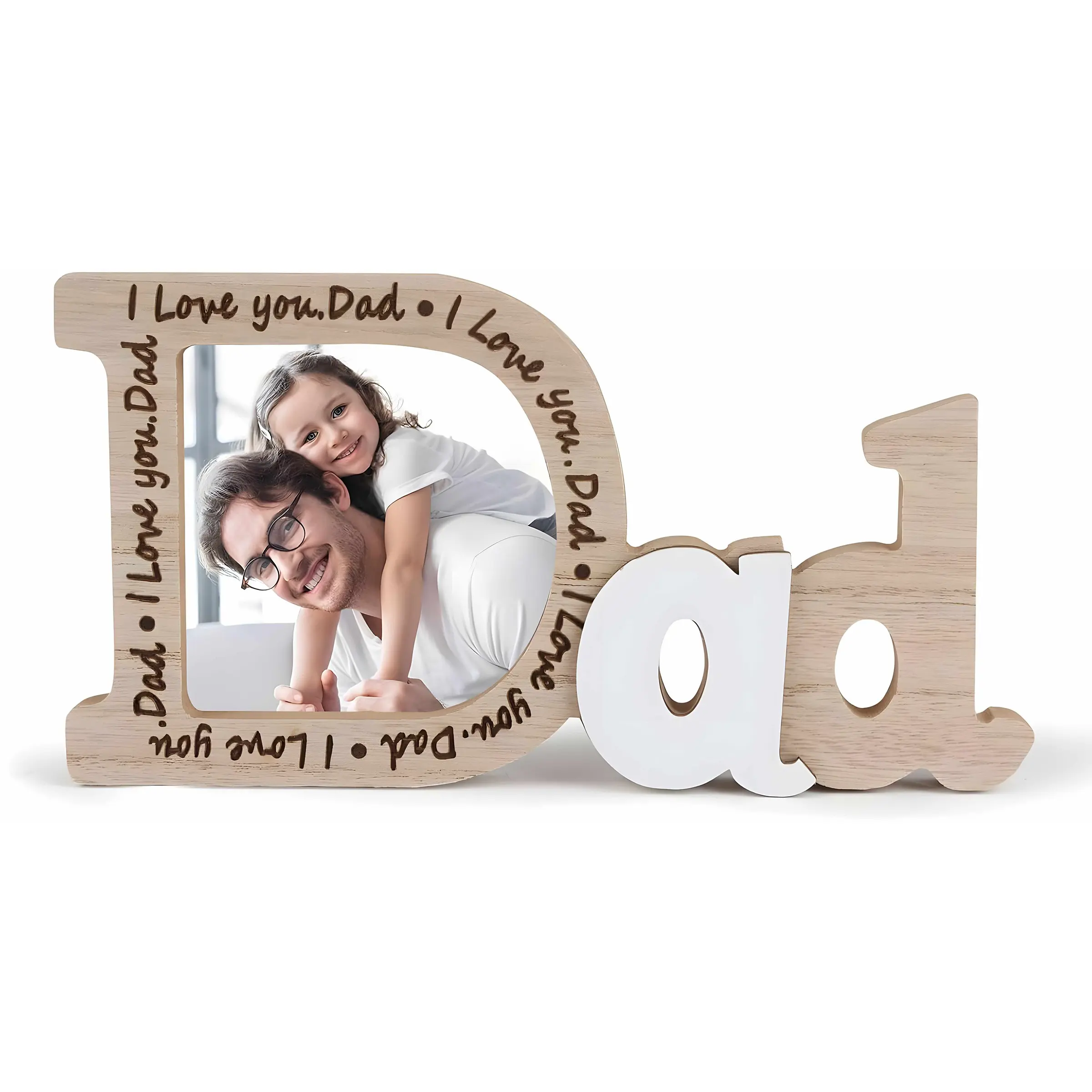 Wooden Photo Frame with 'I Love You. Dad' Message for Dad, High Quality Picture Frame, Father's Day & Birthday Keepsake Gift, Wooden Picture Frames