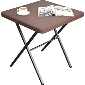 Patio Sidetable Outdoor 27" Folding Table Plastic Table Portable Square Dining Table for Picnics,Parties,Party and Camping, Brown Card Table