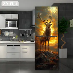 Removable Self-Adhesive Refrigerator Sticker, 30x180cm PVC Covering, DIY Home Decor, Mountain Deer Theme, 2pcs Set, Adhesive Stickers