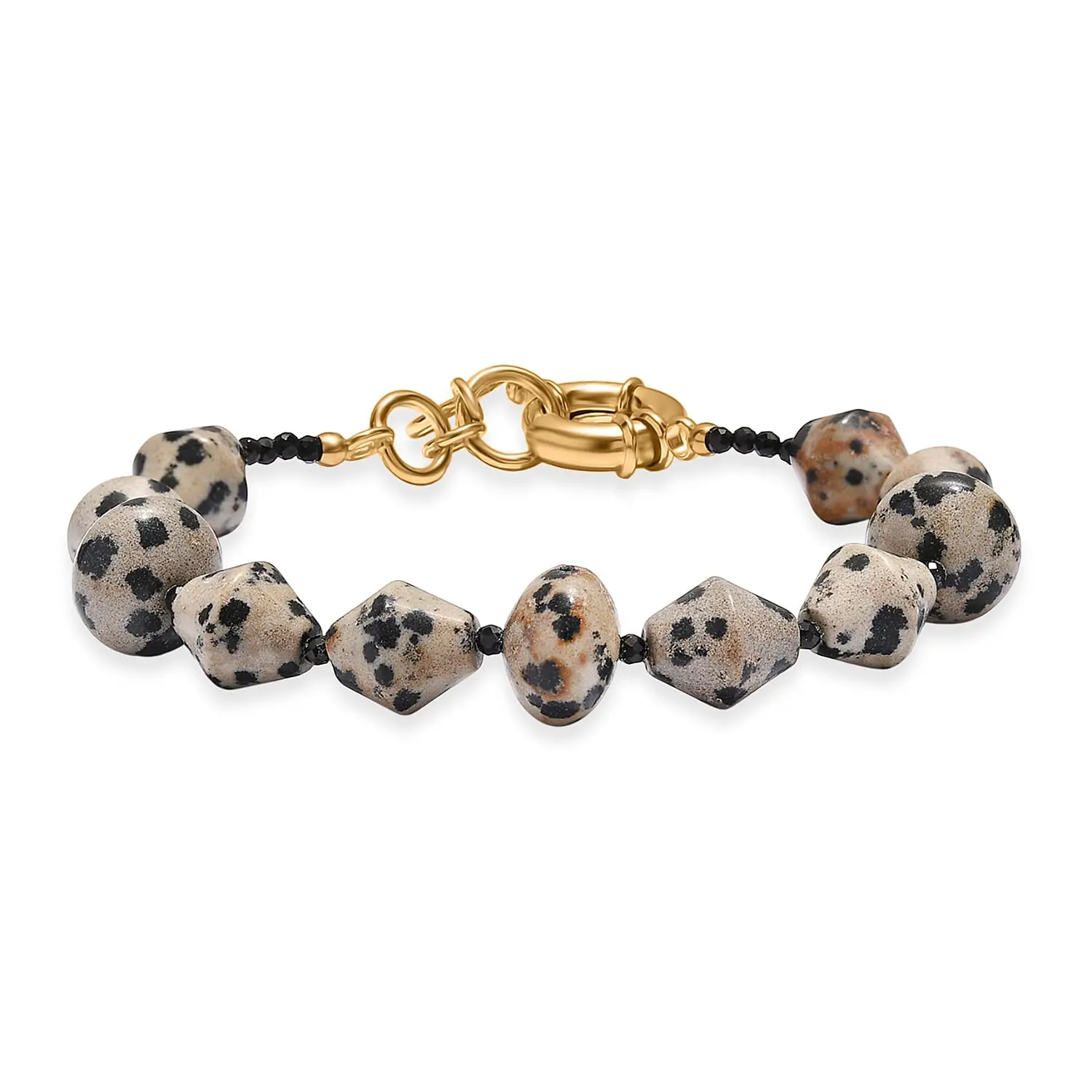 EverTrue Dalmation Jasper, Thai Black Spinel Beaded Bracelet in 18K YG Plated (7.25 In) 80.00 ctw