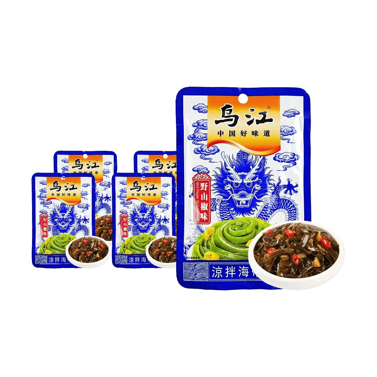 WUJIANG Spicy Pickled Kelp Shreds - Wild Chili Flavor, 5-Pack Value Bundle (70g x 5), Ready-to-Eat Appetizer, Perfect Side Dish for Rice