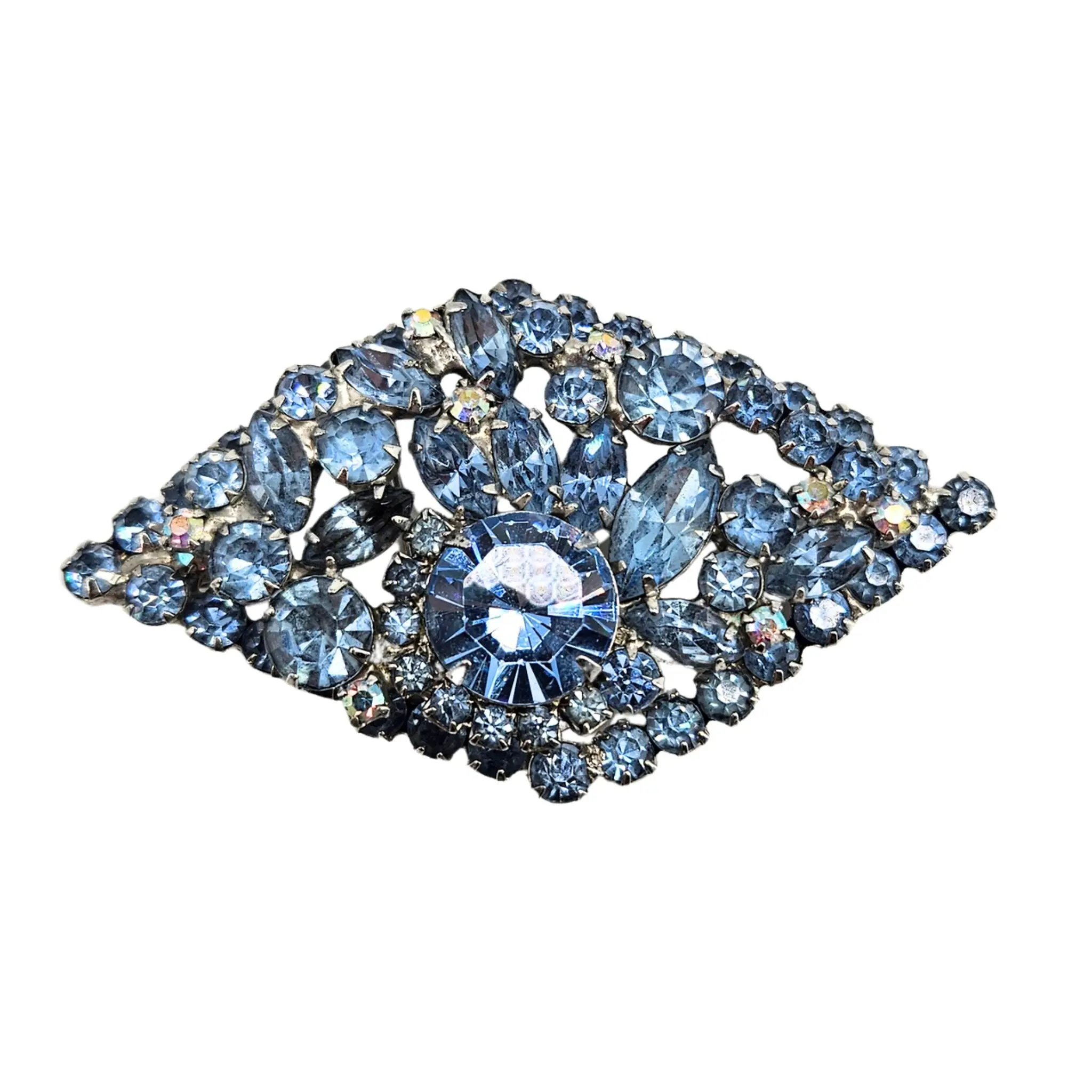 Vintage Light Blue/White Rhinestone Brooch/Pendant