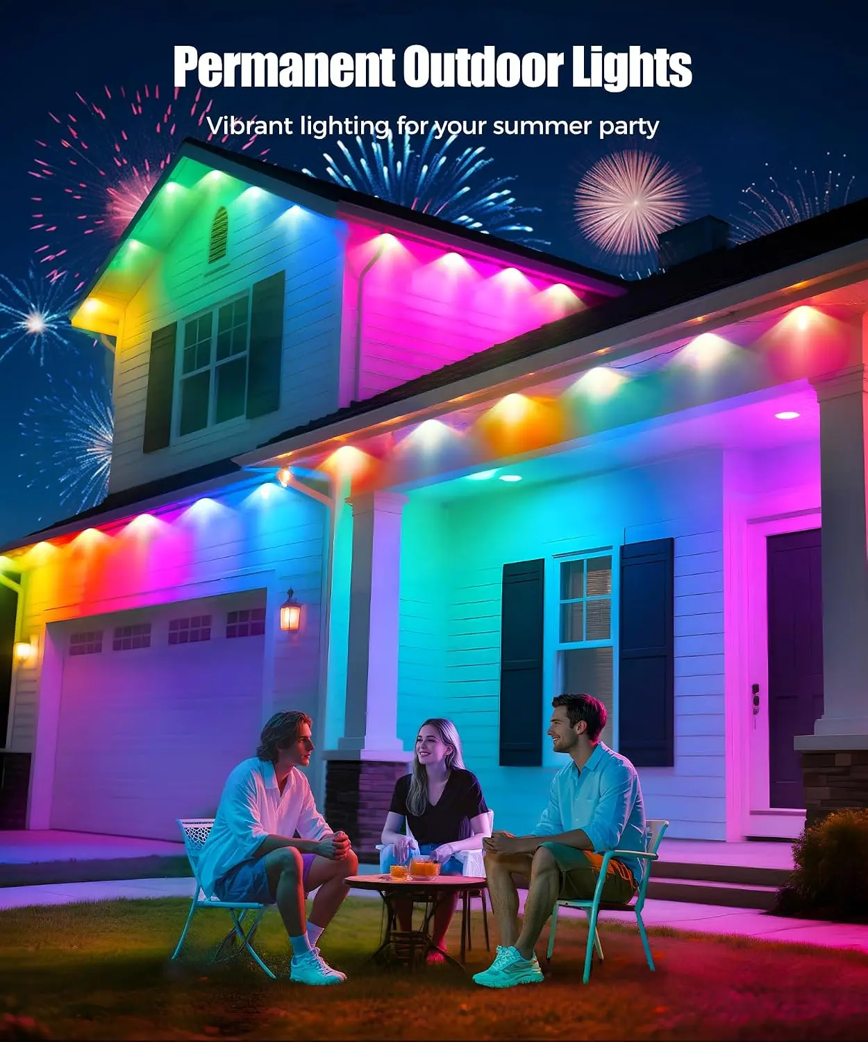 Permanent Outdoor Lights for House,200ft RGB+IC Smart Outdoor Decor, 50 Scene Modes,App/Remote Control,IP67 Waterproof,for Christmas,Easter,V-Day,Thanksgiving,Daily & Holiday Party Decor