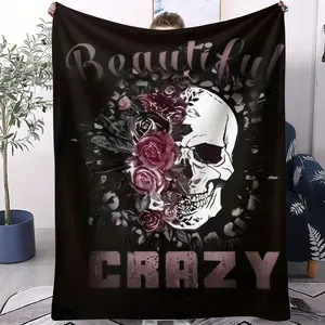 Skull Head Rose Pattern Blanket, suitable for use all year round, suitable for beds, sofas, cars, room decorations, and gifts, suitable for children and adults