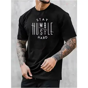 Trendy Tee with "Stay Humble Hustle Hard" Text 100% Cotton Unisex Classic Fit Soft Comfy Shirt for Casual Style