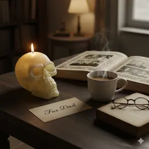 In Loving Memory Skull Candle | 48H Long Burning Soy Wax Memorial Gift for Loss of Loved One, Sympathy Bereavement Keepsake for Dad Mom Grandma, Meditation Altar Home Decor