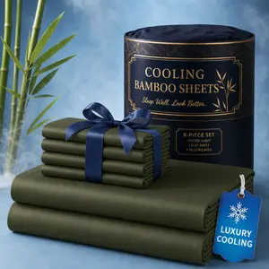 Jollyvogue 4/6pcs Extra Deep Pocket Sheets Bamboo Bed Sheet Set - kids & Pillowcase Set,Comfy Breathable Cooling Hotel Luxury Bedding for Women, Men and kids- Pockets, Ultra-Soft, Wrinkle Free