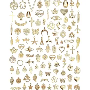 X-BY75 100 Pcs Wholesale Bulk Lots Jewelry Making Charms, Mixed Golden KC Gold Alloy Charms Pendants for Necklace Bracelet Jewelry Making and Crafting supplies