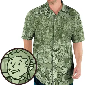 Fallout Compilation Maxi Polo Shirt Male Hawaiian Shirt for Men, Button Down Summer Beach Short Sleeve, Sizes S-5XL
