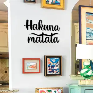 2pc Metal Wall Saying On Wood' Hakuna Matata' - Metal Decorative Lettering, Motivational Kitchen Family House Love For Decoration Of The Walls, Home Decor, Featured Language Ornaments Room Signs Wooden