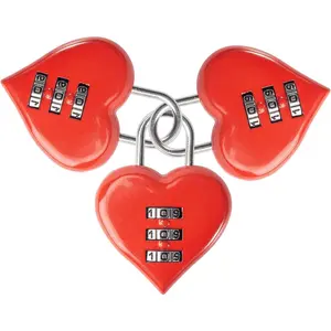3Pcs Red Mini Heart Password Lock Small Metal Heart Shaped Padlock 3-Digit Code Combination Padlock Mini Code Lock for Travel Bags/Suitcase/Lockers/Backpacks/Jewelry Boxes Combination Padlocks