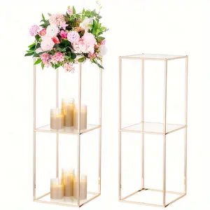 2-Layer 31.5-inch High Stand Base Table Flower Stand Center Piece with Acrylic Sheet Metal Floor Vase Cylinder Frame for Wedding Party Halloween Christmas Decoration
