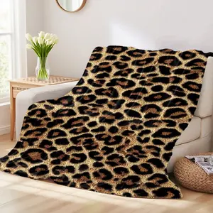 Leopard Print Blanket Faux Fur Throw Cozy Animal Print Fleece Blanket Soft Fluffy Bed Blanket Decorative Sofa Blanket for Living Room Bedroom