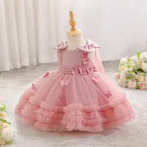 6M-3Y Pink 3061 Anniversary Butterfly Baby Girls Clothes Infant Birthday Cocktail Dress Toddler Pageant Newborn Ball Gown Princess Baptism Frock