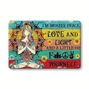 I'M MOSTLY PEACE AND LIGHT Vintage Letter Pattern Metal Tin Sign 1 Count Wall Hanging Decorative Plaque Wall Art for Home Living Room & Bedroom Decor with Yoga Pose and Sunflower Design