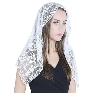 White Bridal Lace Trim Mantilla Veil Muslim Church Veil Short Shawl Veil
