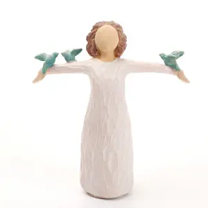 Hand-Drawn Girl Holding Pigeon Peace Sculpture, Freedom Theme Holiday Gift Desktop Decoration Ornament, Tabletop Decorative Figurine