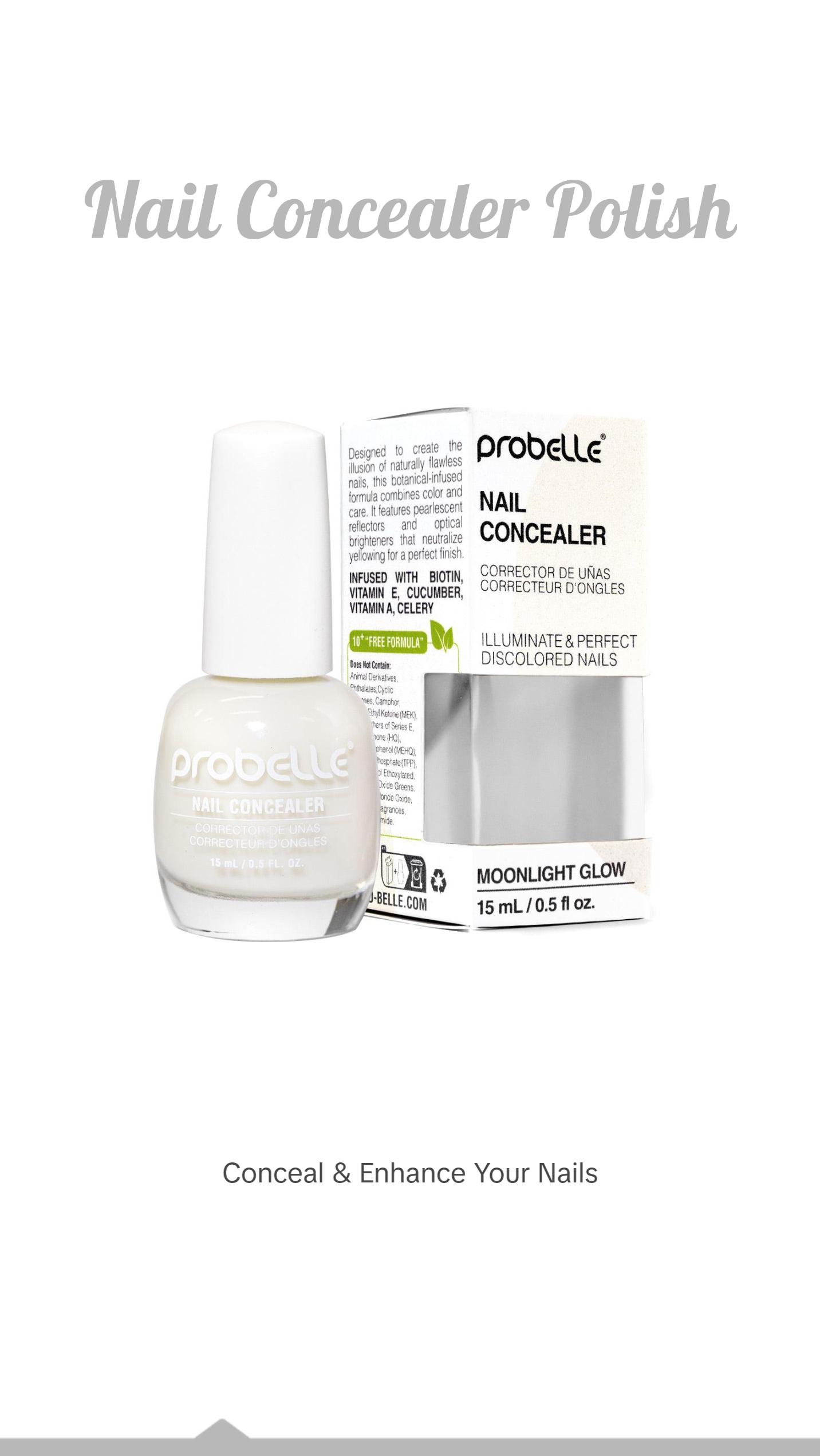 Probelle Illuminating Nail Concealer, Sheer Long Lasting Brightening Nail Polish for yellowing discolored nails, perfect finish for damaged or yellowing nails to conceal nail imperfections, Vegan, Gluten Free