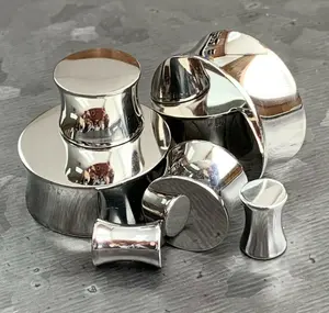 PAIR of Stunning Hand Polished Solid 316L Surgical Steel Double Flare Saddle Plugs