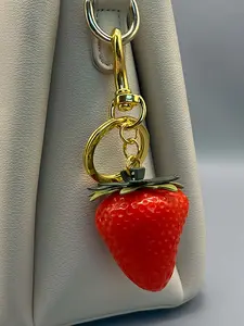 Realistic Strawberry Bag Charm Fruit Keychain Creative Gift Pendant Car Decoration, Elegant Style, All Seasons, Stamping Design