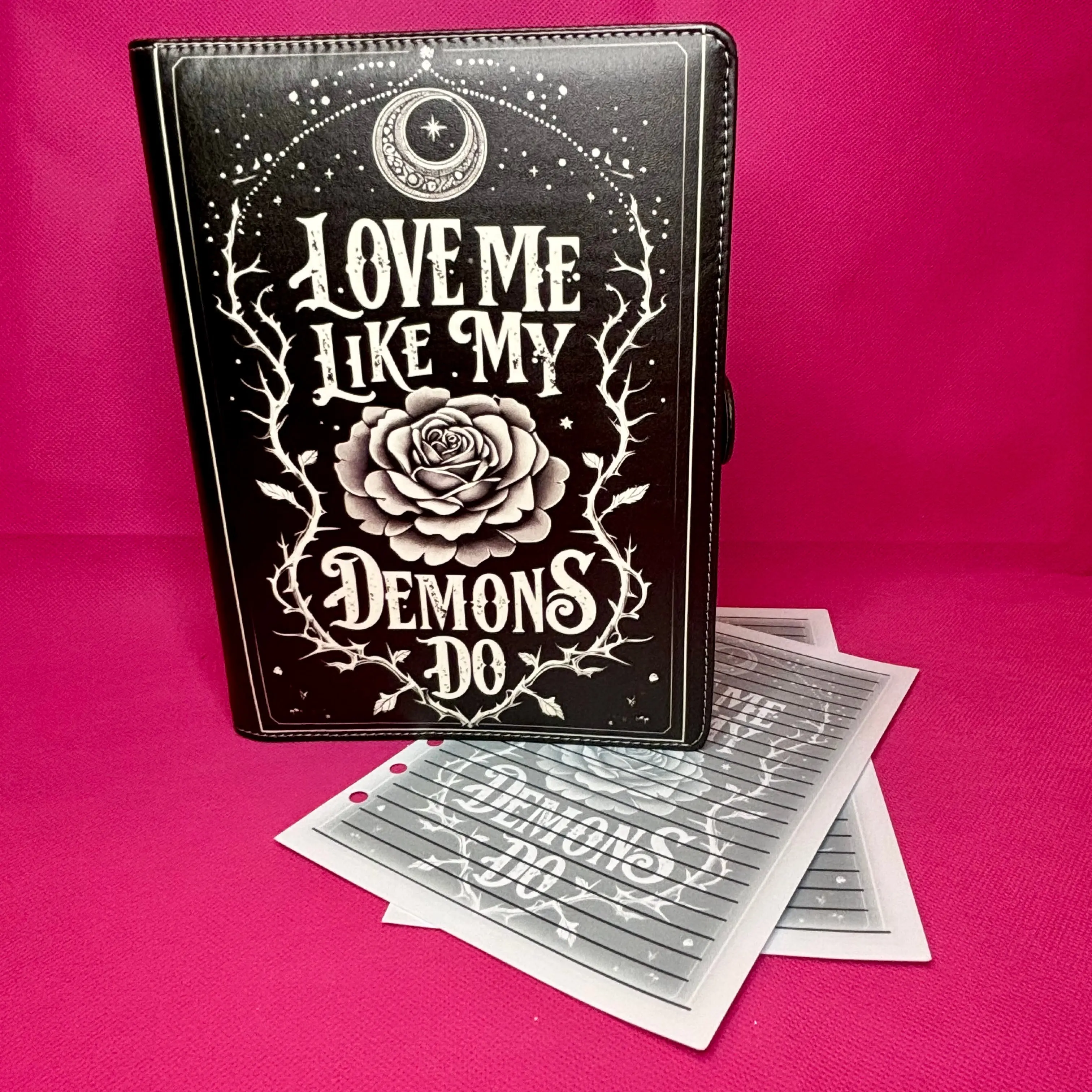 Love Me Like My Demons Do Binder Bundle - A5 Binder, Matching Paper & Beaded Pen