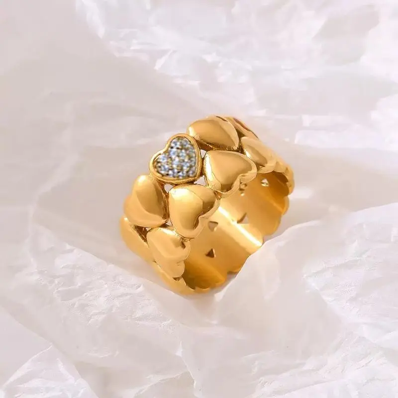 Vintage Double Layered Heart Golden Ring,  Women’s Jewelry, Daily & Party Gift Gold Plated Cz Elegant Ring Beautiful Rings Stackable Rings