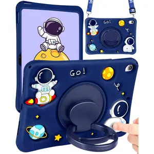 3C9-PCS02  for iPad A16 Case - for iPad 10th Generation Case Boys Cute Astronaut Cover Kawaii 3D Cartoon Cool with Rotating Handle Stand + Strap Soft Silicone Funda for Apple 10/11th Gen 10.9 Inch