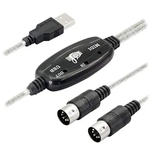 USB MIDI Cable Adapter Accessory, USB Type A Male Plug to 5-Pin Din In-Out Interface Cable with LED Indicator for Music Keyboard Midi Device