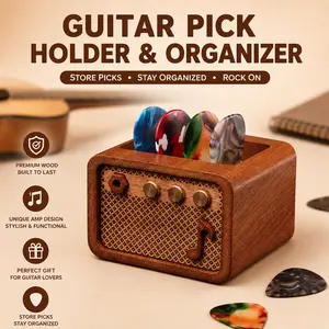 Walnut Wood Guitar Pick Holder, Electric Guitar Amplifier Style Pick Storage Display Case, Perfect Gift for Guitarists Musicians