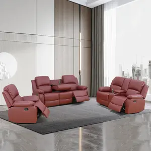 Red Semi PU & PVC 3-Piece Sofa Set, Modern Stylish Couch for Living Room, Soft Durable Home Furniture
