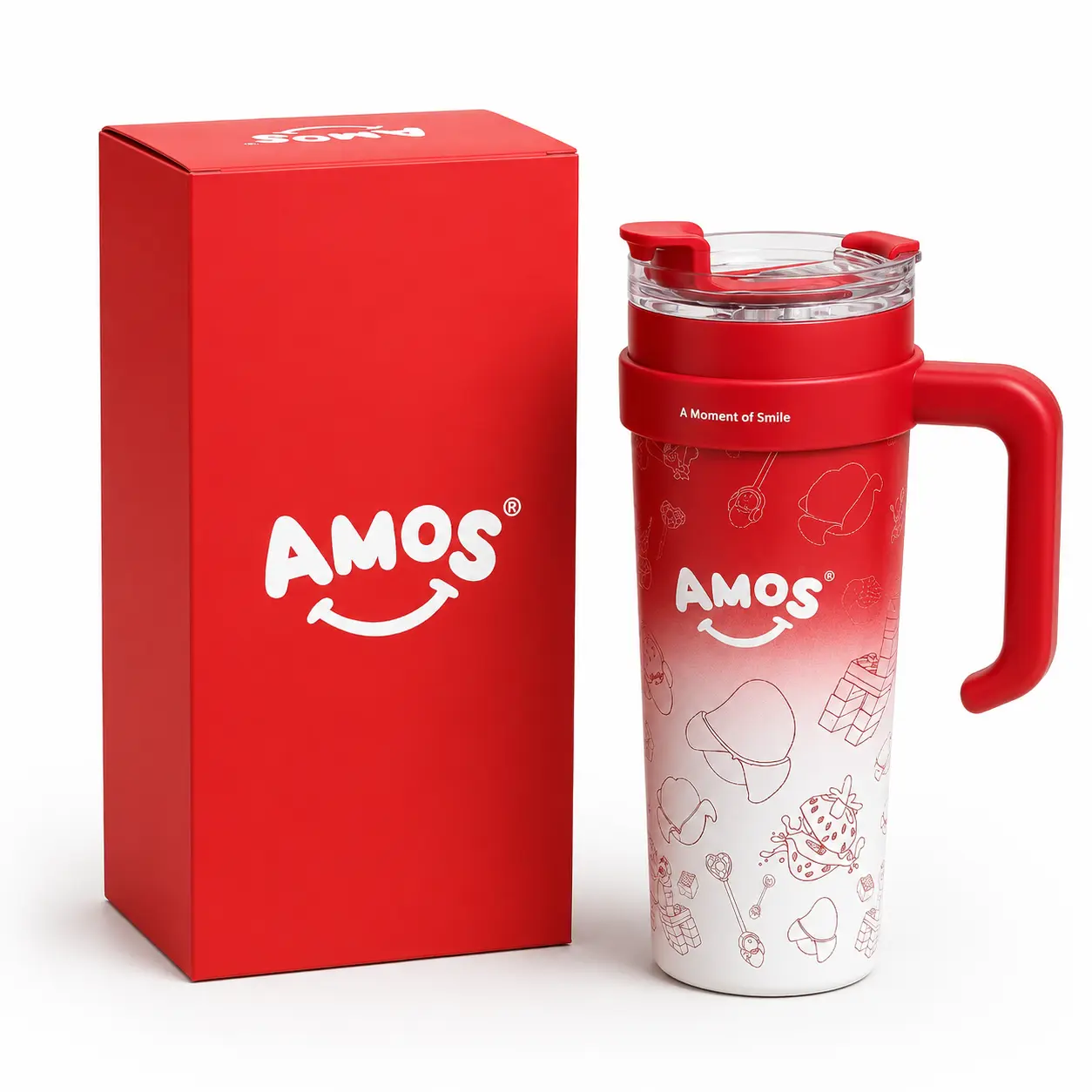 AMOS Red Smile Travel Tumbler Set