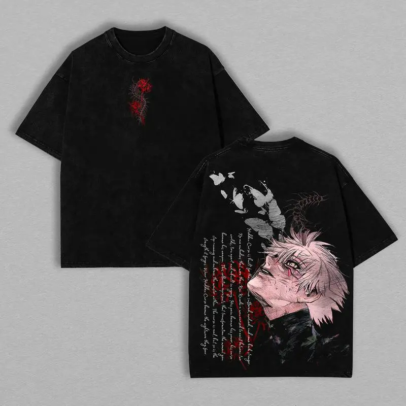 Men's Anime Graphic T-Shirt, Oversized Relaxed Fit, Vintage Wash Short Sleeve, Soft Heavyweight 230gsm Cotton, Tshirt, Print