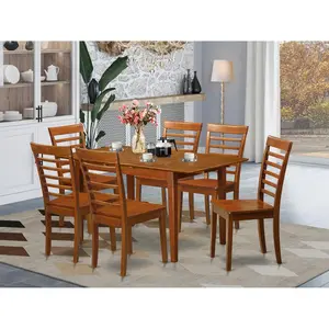 East West Furniture 7-Piece Dining Set | Kitchen Table with 12-Inch Leaf and 6 Chairs in Saddle Brown East West Furniture