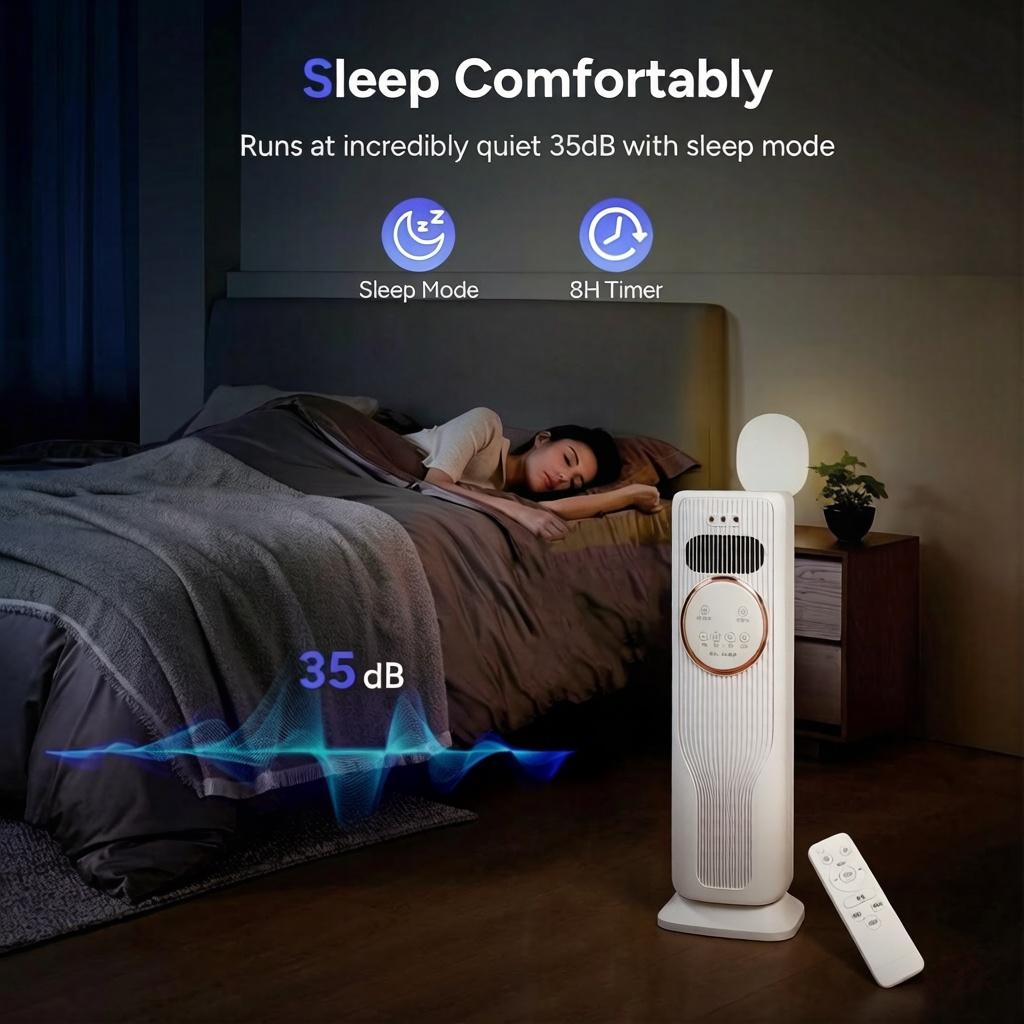 Multi-Functional Bladeless Tower Fan Heater – 3 Fan Speeds, 2 Heat Levels, Remote Included, Ice Water Cool Breeze, Energy Efficient, All-Season Use – Must-Have Home Appliance
