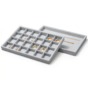 Oirlv Stackable Velvet Jewelry Organizer Tray (13.78" x 9.45") – 24-Grid Display Tray for Earrings, Watches & Accessories – Perfect for Closet Drawers & Boutique Jewellery Organiser