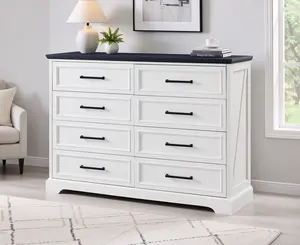 LINGMU 52" Farmhouse 8-Drawer Dresser, Widen Metal Matte Handles, Chest of Drawers for Bedroom, Living Room, Study