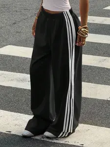 Women's High Waist Wide Leg Pants, Striped Casual Long Trousers, Comfortable Loose Fit, Perfect for Daily Wear & Street Style, Casual Chic Bottoms