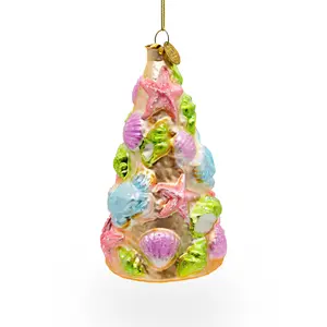 Seashell Christmas Tree Blown Glass Ornament