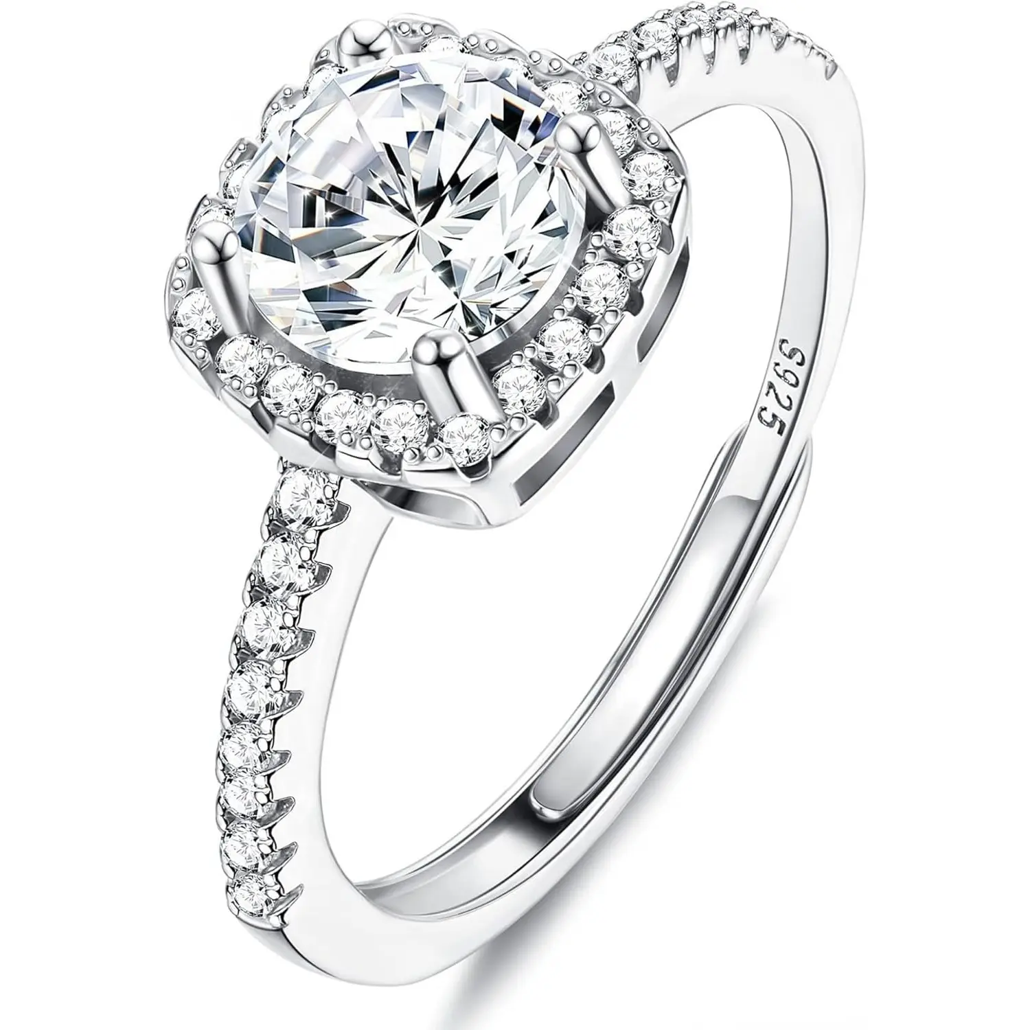 Adjustable 925 Sterling Silver Rings for Women Cubic Zirconia Engagement Ring Eternity Promise Ring Wedding Ring Anniversary Jewelry Gift for Girls