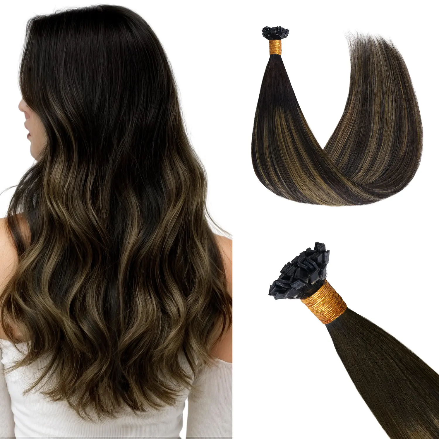 #1B/6/1B Balayage Natural Black to Chestnut Brown