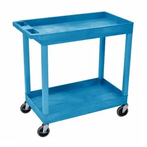 212 MAIN Luxor EC11-BU Plastic Utility Cart with Polyethylene Tub Shelves, Organizer Racks, 400lbs Max Capacity, Locking Brakes