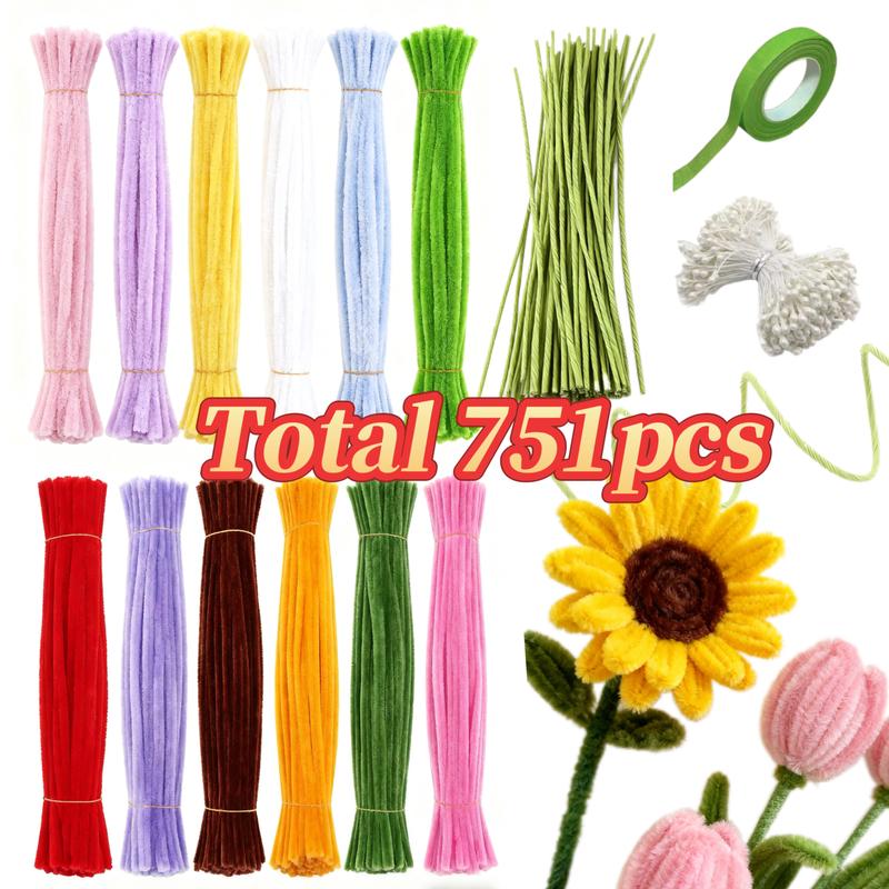 720pcs Pipe Cleaners Flowers Making Kit Arts and Craft Supplies for Creative Expression Easy Flower Design Crafting Perfect for Beginners and Experienced Crafters Plush DIY Pipe Cleaner Craft Pack beginner craft diy art Creative Colorful,bouquet accessory