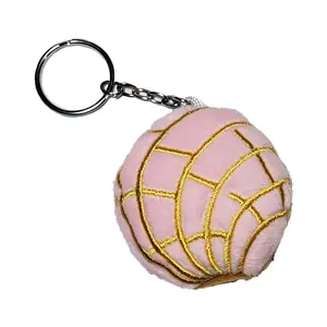 Mexican Concha bread keychain pink plush cute pan dulce llaveros, 2" diameter