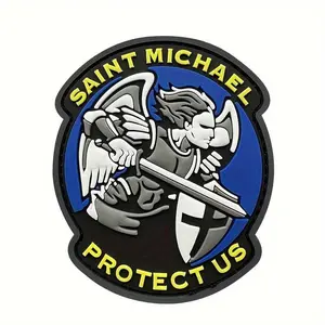 3D PVC Saint Michael Protect Us Rubber Velcros Patch Morale Badge Military Hook & Loop - Tactical Embroidered for Molle Backpack