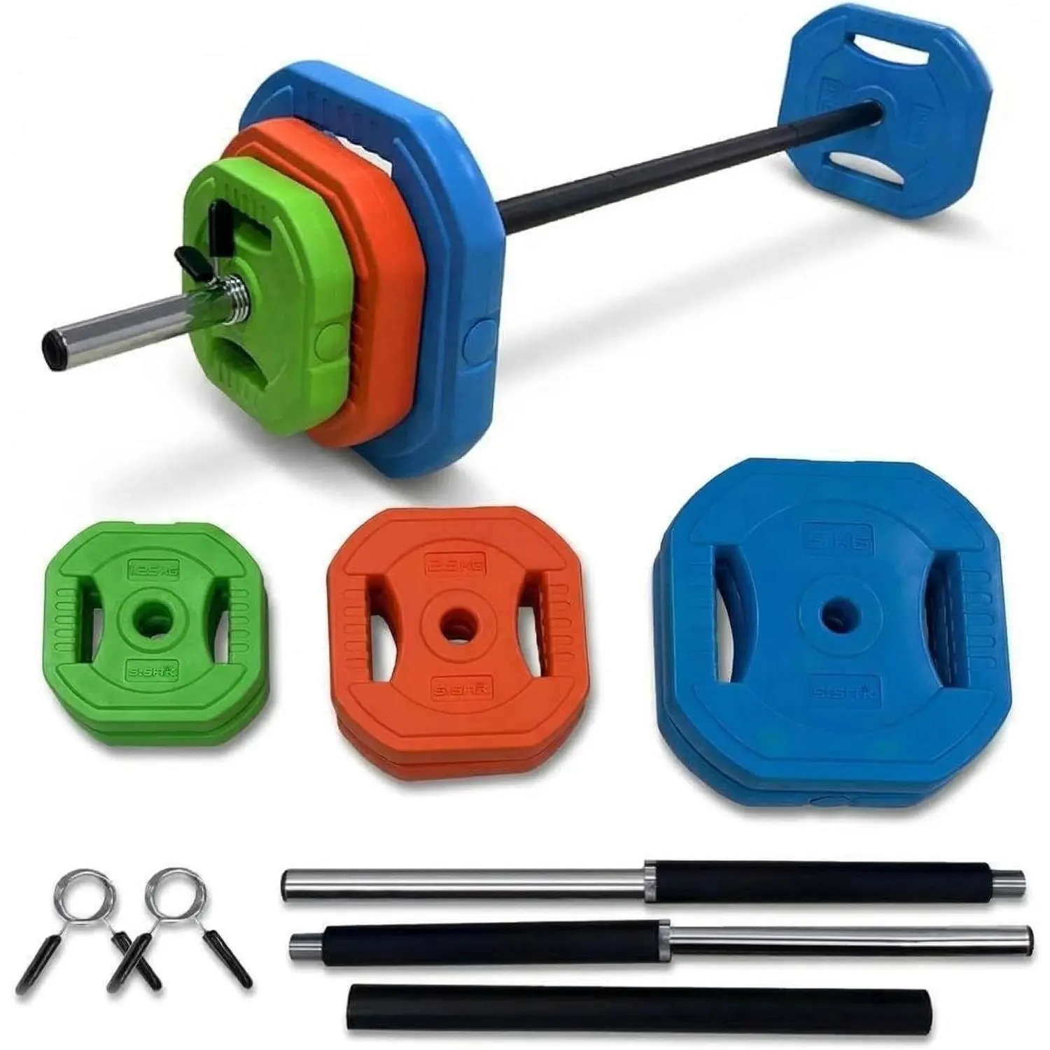 Unisex 40Lbs Adjustable Barbell Weight Set - PU Coated Odor-Free Free Weights with 2 Bars, Clamp Collars, Comfortable Foam Grip, Floor-Safe Design (Protects Floors, Reduces Hand Fatigue) for Home Gym Biceps Strength Training