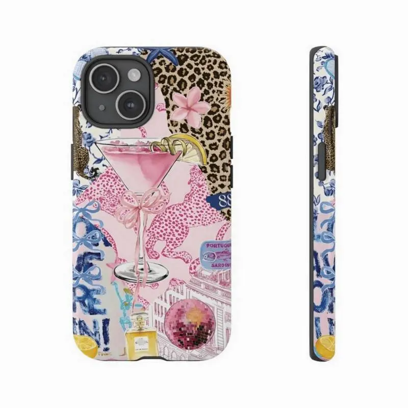 Coquette Leopard Collage Custom Polycarbonate Cellphone Casing - Impact-Resistance, Waterproof, Glossy Dual-Layer Rubber Protective Accessory for iPhone 11-17 Plus, Pro, Max, Mini Devices