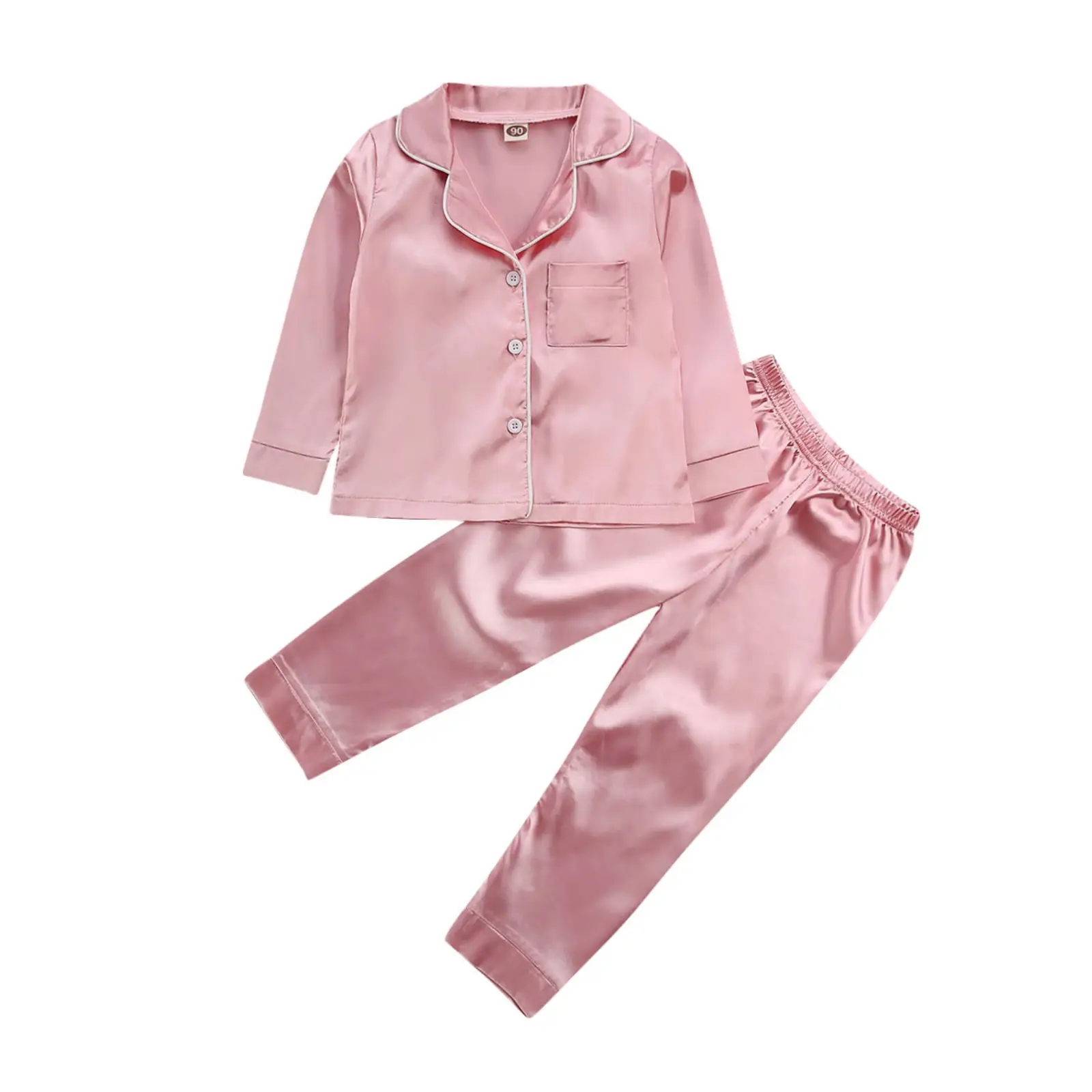 Toddler Baby Kids Satin Pajamas Set, Long Sleeve Button-Down Sleepwear PJs for Girls Boys