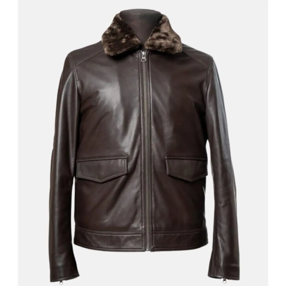 Premium Classic Brown Leather Jacket with Brown Furr at Collar
