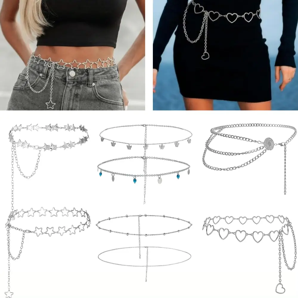 8-Piece Belt Chain Set, Jeans Pants Pocket Waist Multi-Layer Hip Hop Metal Wallet Chain for Men Women, Y2K Hip Hop Party Outfits And Streetwear