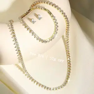 Elegant Teardrop Cubic Zirconia Jewelry Set for Women Water Drop Necklace Bracelet Stud Earrings 3-Piece Set for Wedding Bridal Prom Evening Dress Accessories Trending name mariner chain studs for prom curb accessories adults lizard